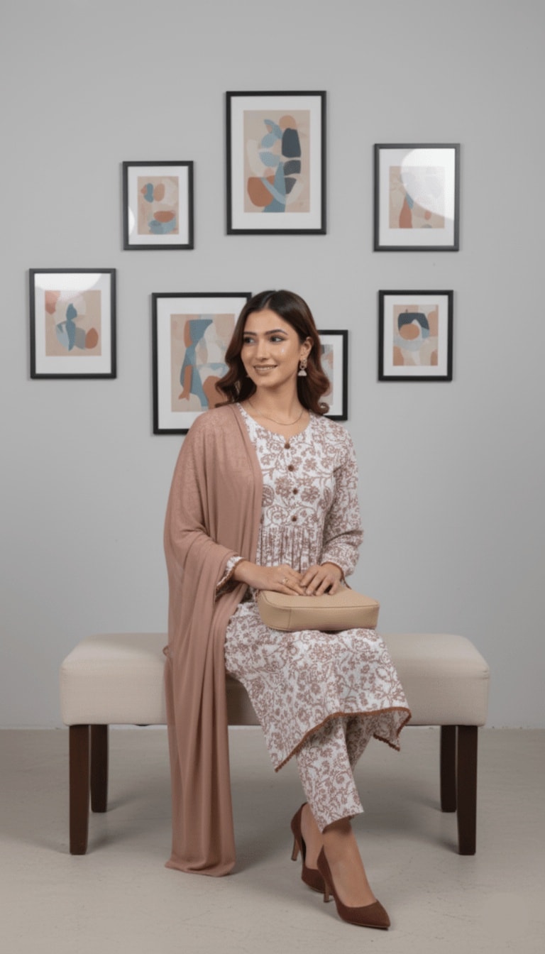 Rosa Blush Pink Floral Print Georgette 3-Piece Suit