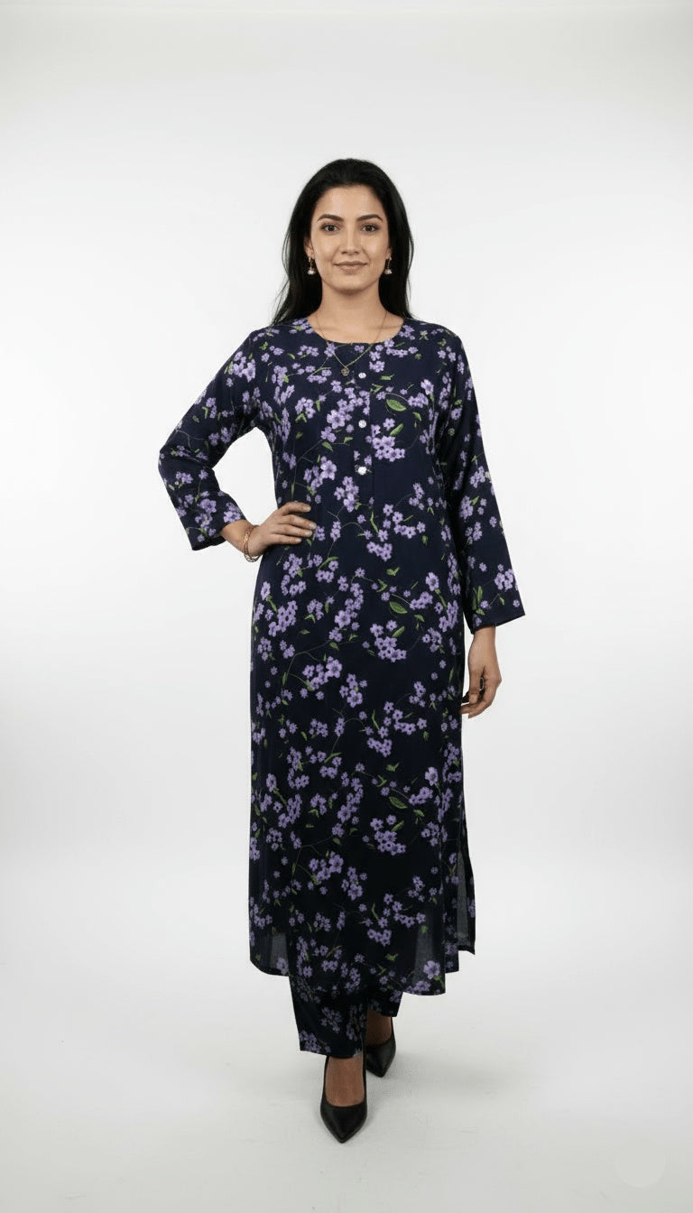 Twilight Blossom Printed Linen 2-Piece Co-ord Suit