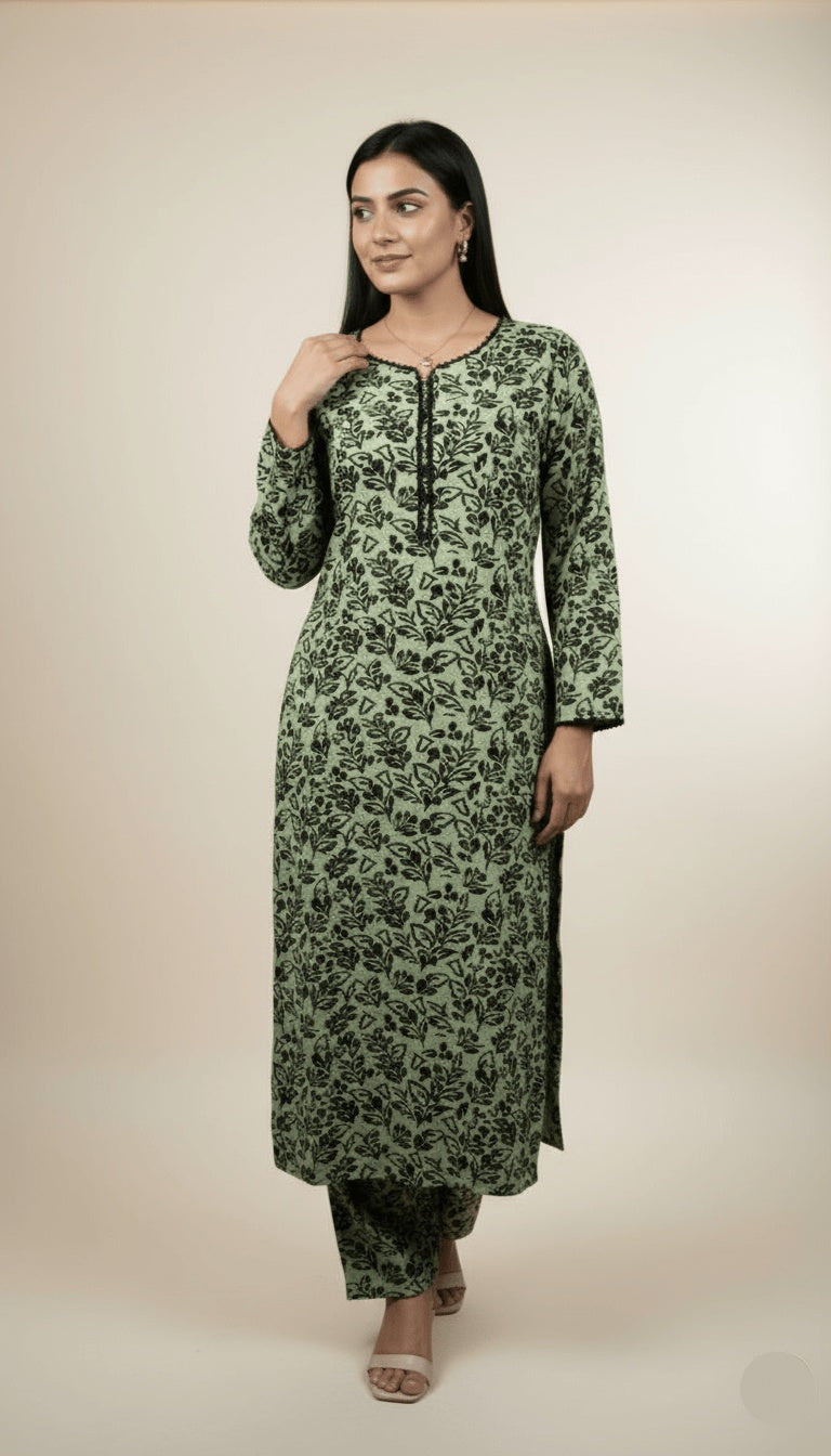 Spring Sage Printed Linen 2-Piece Suit | Green & Black Trousers Co-ord Set