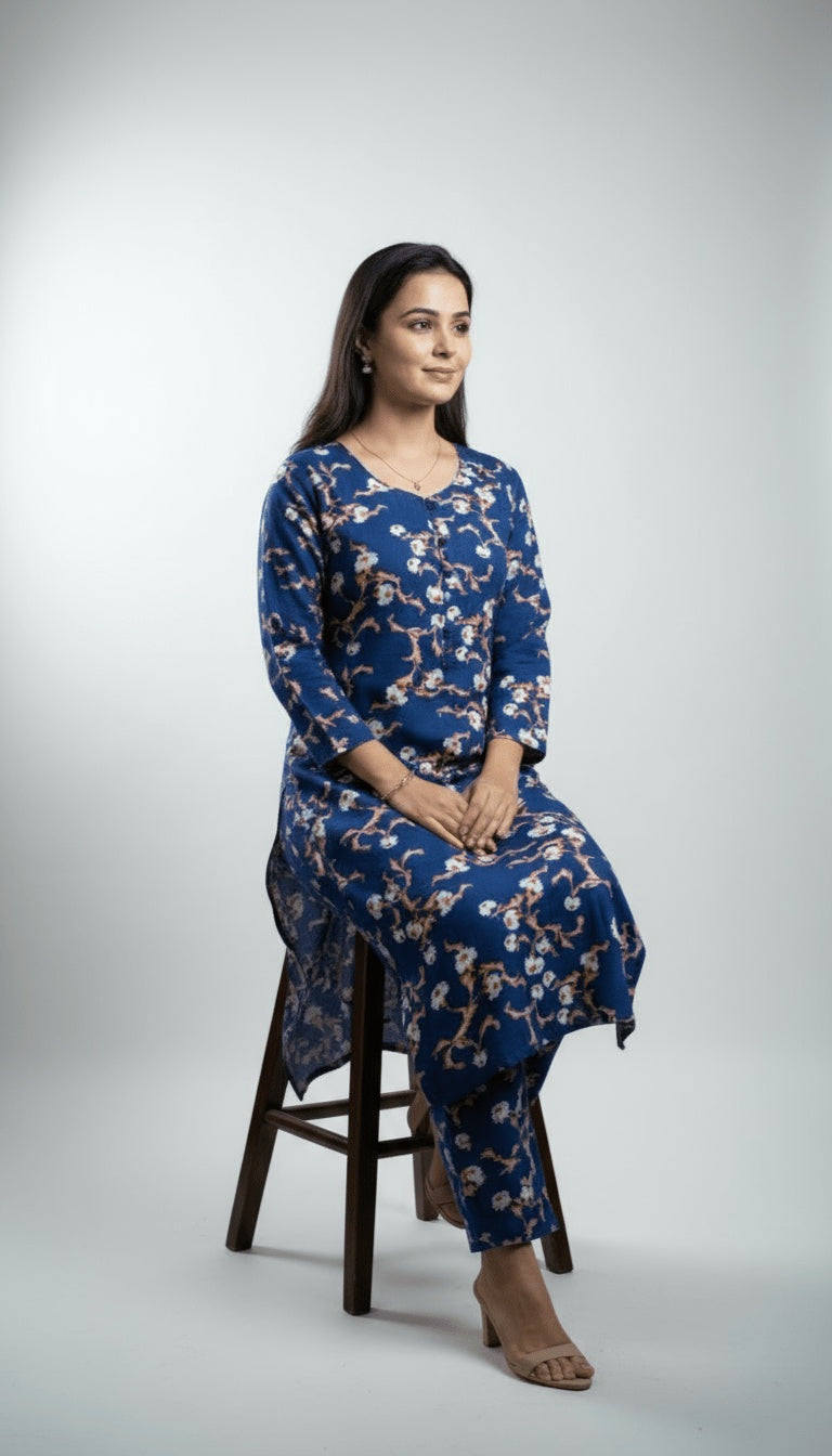 Azure Bloom Printed Linen 2-Piece Co-ord Suit