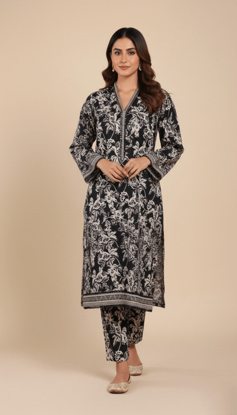 Binsaeed Black Floral Printed Khaddar 2-Piece Suit | SuitsMeUK (Copy)