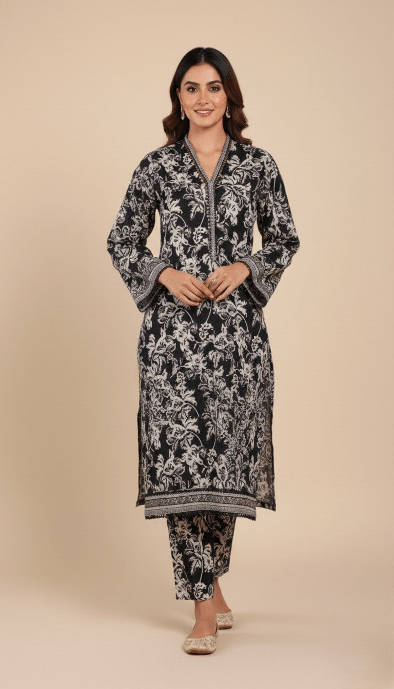 Binsaeed Black Floral Printed Khaddar 2-Piece Suit | SuitsMeUK (Copy)