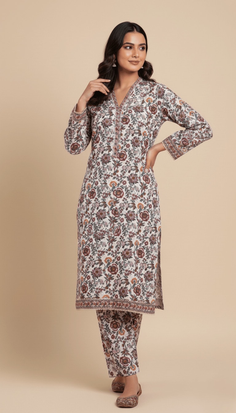 Binsaeed Khaddar Suit Off-White Floral Printed 2pc | SuitsMeUK