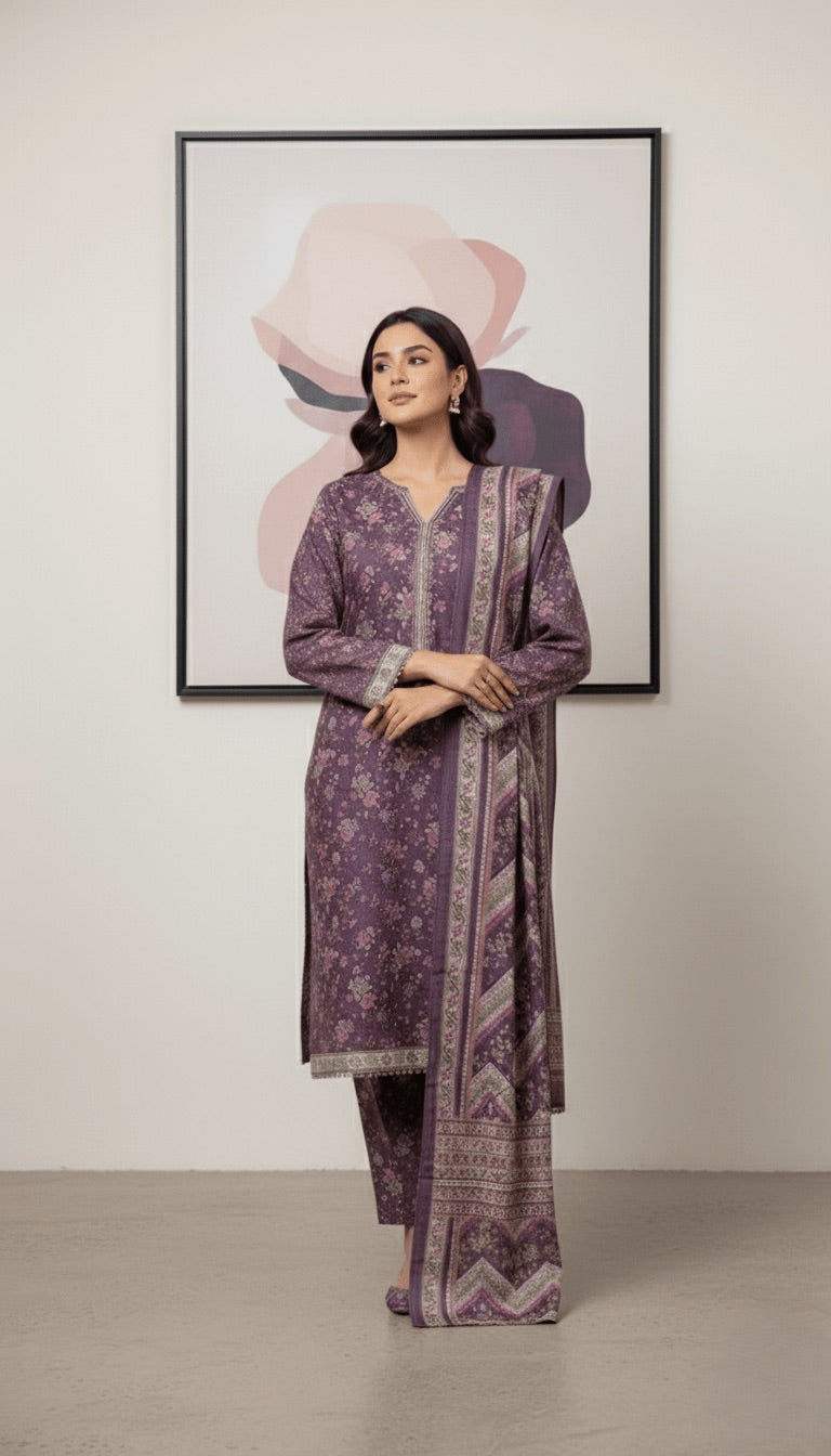 Binsaeed Regal Purple Khaddar 3PC Suit | SuitsMeUK