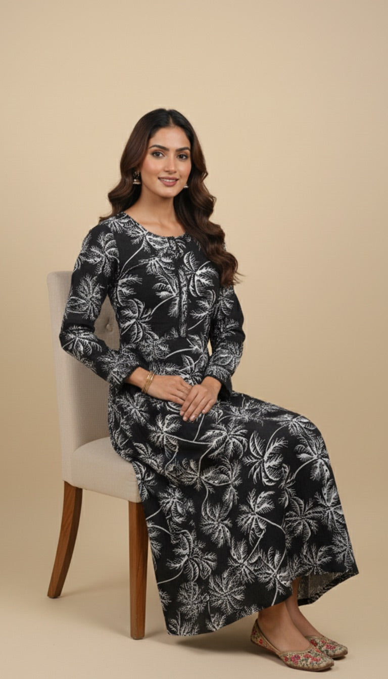 Black White Palm Print Khaddar 2 Piece Coord Suit | SuitsMeUK