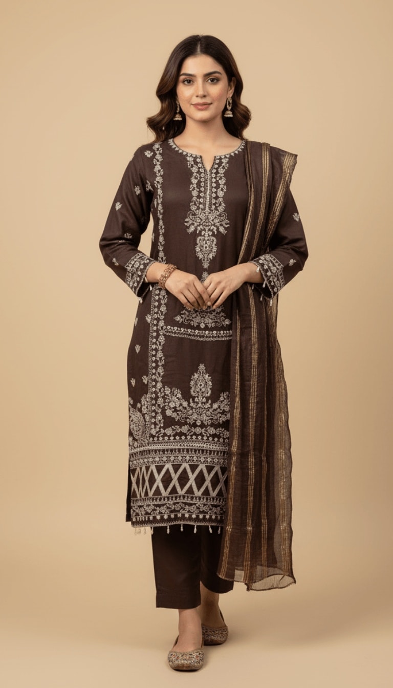 Cocoa Dream Embroidered Linen 3-Piece Trouser Suit