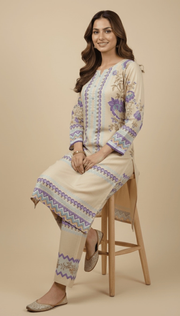 Meadow Dream Printed Lawn 3-Piece Plazo Suit