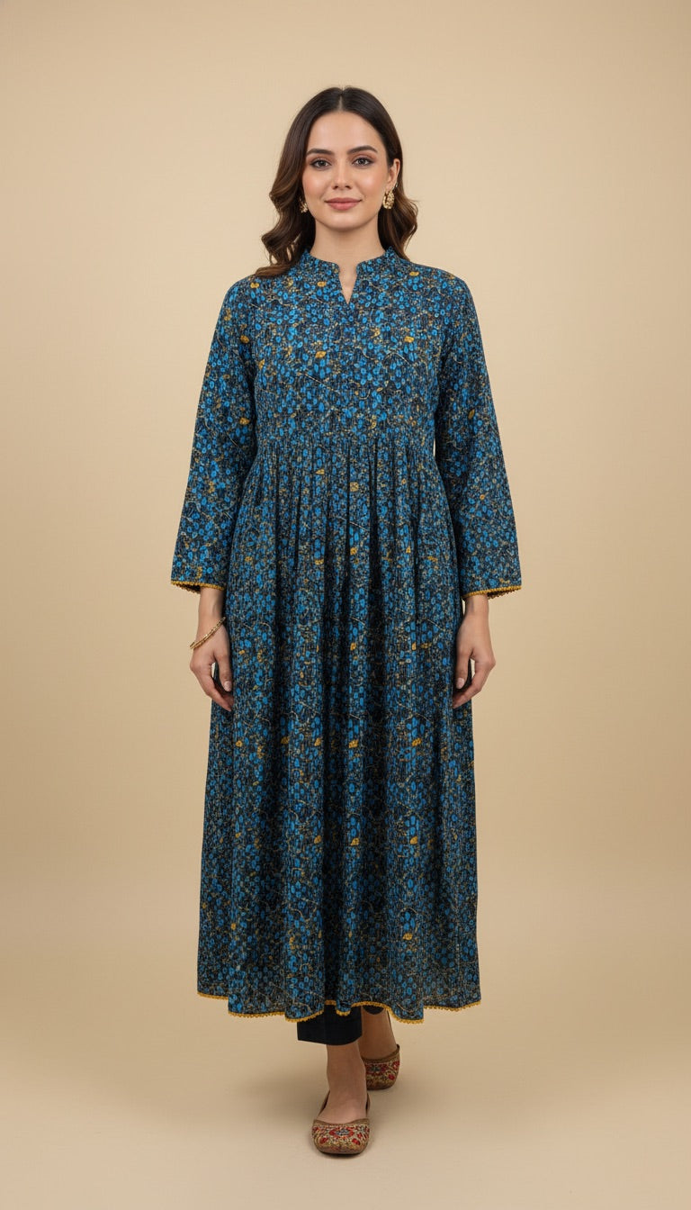 Teal Print Khaddar 2 Piece Coord Suit | SuitsMeUK