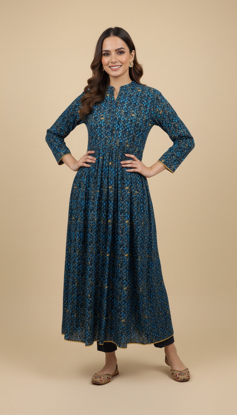 Teal Print Khaddar 2 Piece Coord Suit | SuitsMeUK