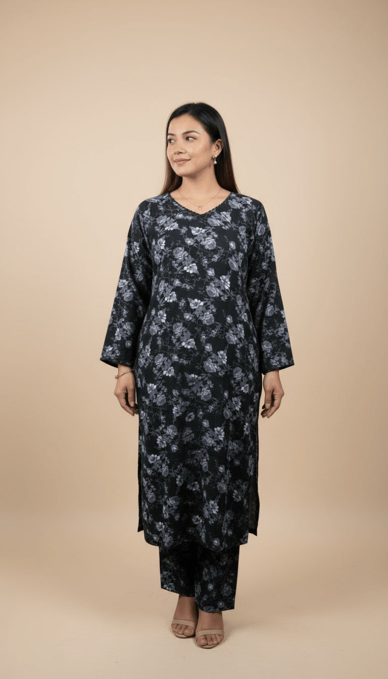 Midnight Bloom Printed Linen 2-Piece Co-ord Suit