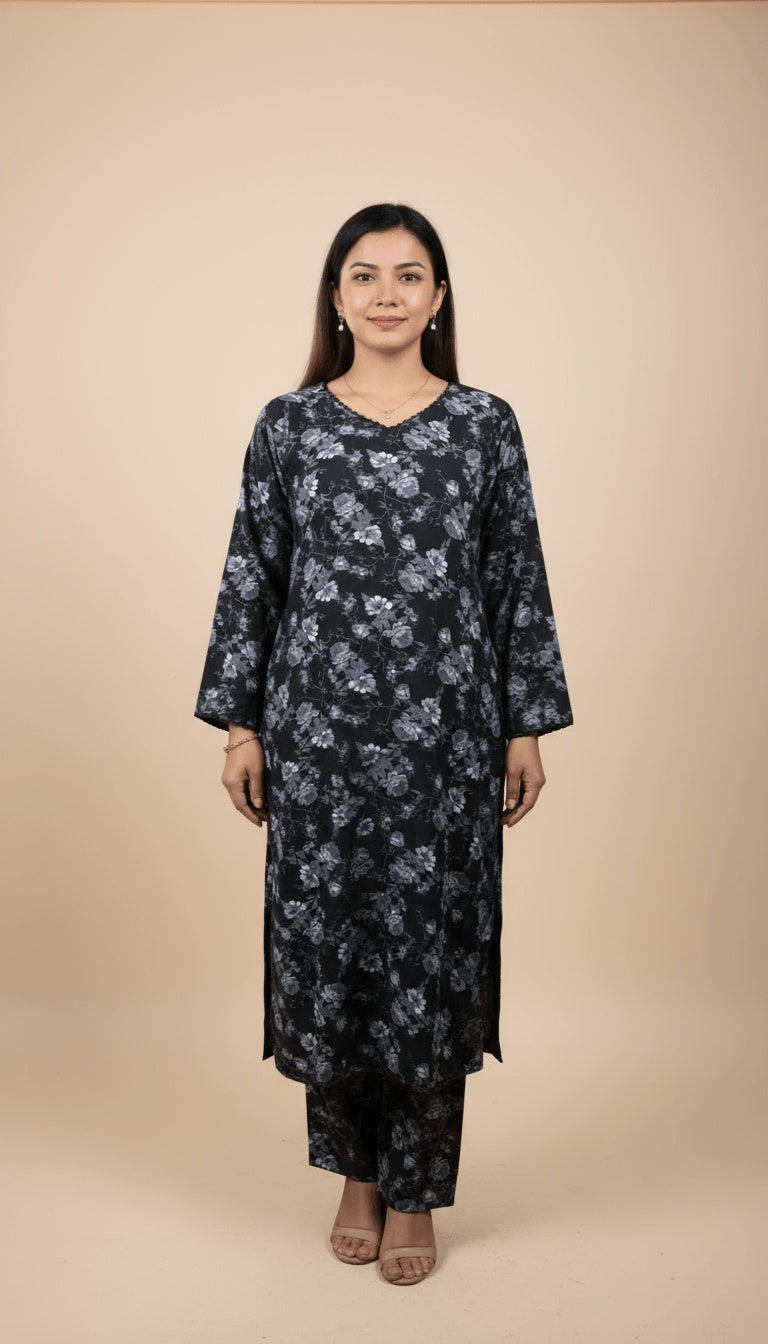 Midnight Bloom Printed Linen 2-Piece Co-ord Suit