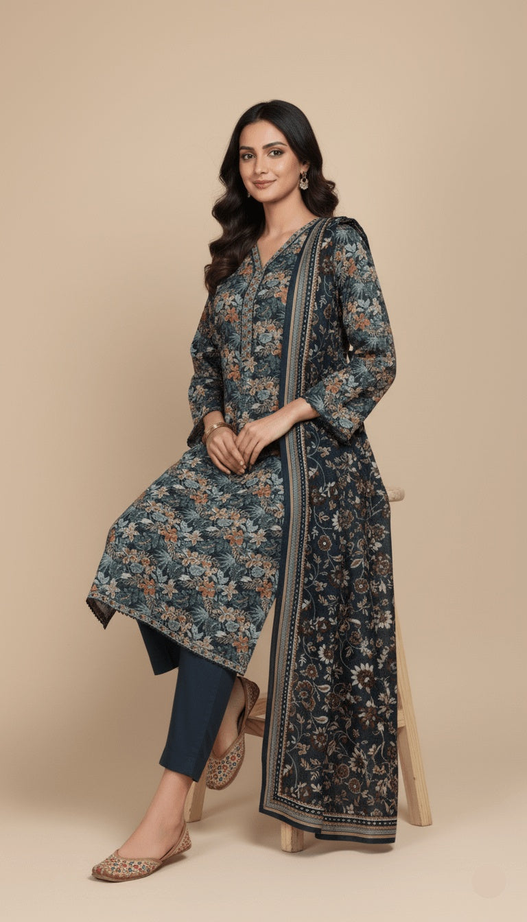 Binsaeed Three-Piece Khaddar Digital Print Suit
