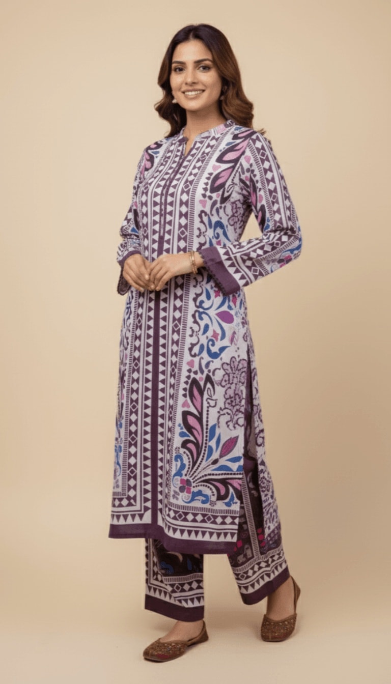Royal Abstract Printed Lawn 3-Piece Plazo Suit