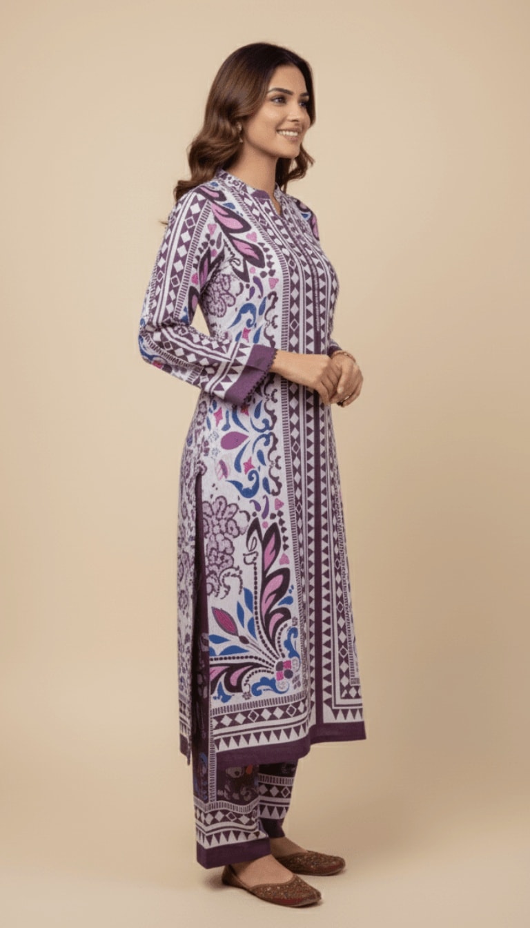 Royal Abstract Printed Lawn 3-Piece Plazo Suit