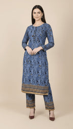 Riya Cornflower Blue & Gold Foliage Linen 2-Piece Suit