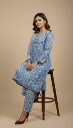 Mira Powder Blue Paisley Georgette 3-Piece Frock Suit