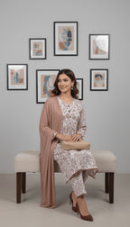 Rosa Blush Pink Floral Print Georgette 3-Piece Suit