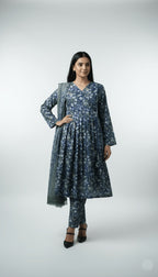 Twilight Bloom 3-Piece Printed Lawn Anarkali Suit