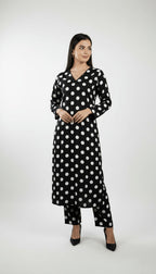 Monochrome Dot Printed Linen 2-Piece Co-ord Suit
