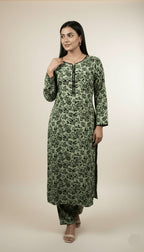 Spring Sage Printed Linen 2-Piece Suit | Green & Black Trousers Co-ord Set