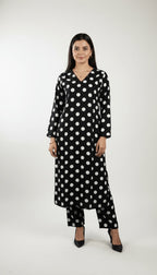 Monochrome Dot Printed Linen 2-Piece Co-ord Suit