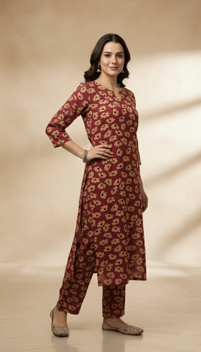 Autumn Ruby Printed Linen 2-Piece Co-ord Suit