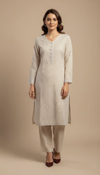 Maya Ivory & Gold Geometric Linen 2-Piece Suit