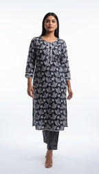 Zaina Black & White Floral Linen 2-Piece Suit