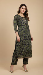 Sarina Navy & Lime Vine Linen 2-Piece Suit