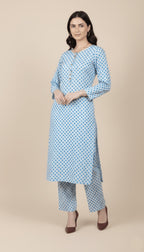 Aria Sky Blue Diamond Print Linen 2-Piece Suit
