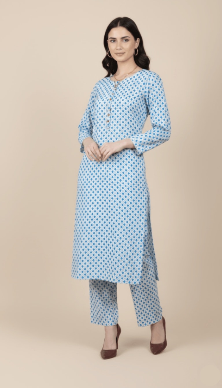 Aria Sky Blue Diamond Print Linen 2-Piece Suit