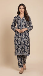 Binsaeed 2 PC Khaddar Navy Blue Printed Suit | SuitsMeUK