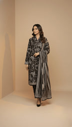 Binsaeed Black Abstract Khaddar 3PC Suit | SuitsMeUK