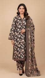 Binsaeed Black Floral Khaddar 3PC Suit Winter Stitched | SuitsMeUK