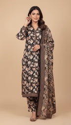 Binsaeed Black Floral Khaddar 3PC Suit Winter Stitched | SuitsMeUK