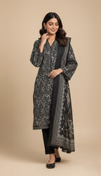 Binsaeed Black & White Khaddar 3PC Suit | SuitsMeUK