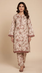 Binsaeed Floral Printed Khaddar Beige 2 Piece Winter Suit | SuitsMeUK