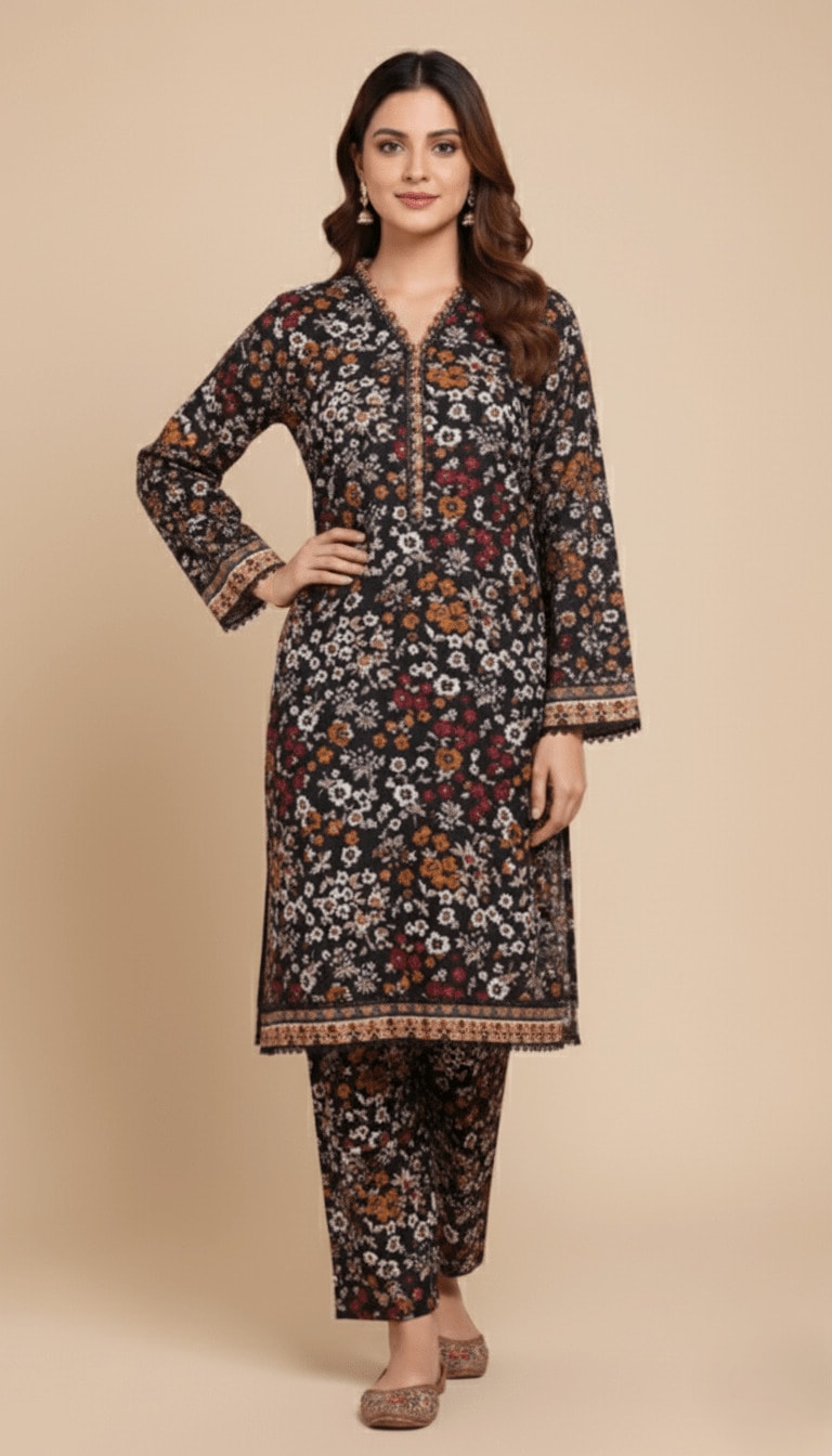 Binsaeed Khaddar Suit Multi-Floral Printed 2pc | SuitsMeUK