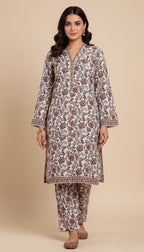 Binsaeed Khaddar Suit Off-White Floral Printed 2pc | SuitsMeUK