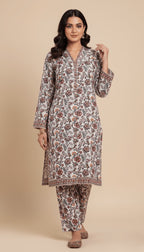 Binsaeed Khaddar Suit Off-White Floral Printed 2pc | SuitsMeUK