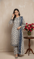 Binsaeed Light Khaddar 3PC Suit Blue Floral Print | SuitsMeUK