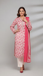 Binsaeed Pink Floral Khaddar 3PC Suit | SuitsMeUK