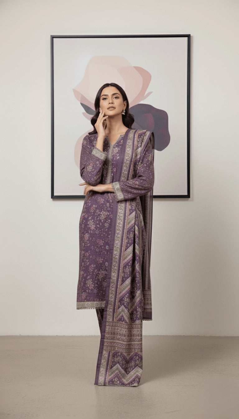 Binsaeed Regal Purple Khaddar 3PC Suit | SuitsMeUK