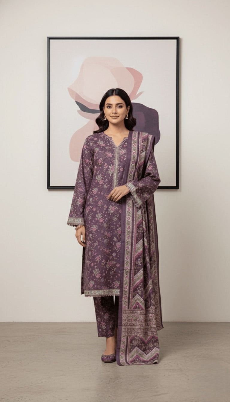 Binsaeed Regal Purple Khaddar 3PC Suit | SuitsMeUK