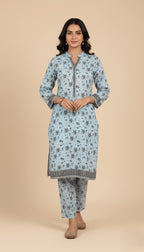 Binsaeed Sky Blue Floral Printed Khaddar 2-Piece Suit | SuitsMeUK