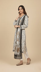 Binsaeed Three-Piece Khaddar Black & Ivory Printed Suit