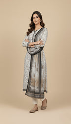 Binsaeed Three-Piece Khaddar Black & Ivory Printed Suit