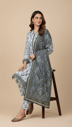 Binsaeed Three-Piece Khaddar Printed Winter Floral Suit