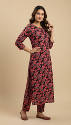 Black Red Floral Print Khaddar 2PC Coord Suit | SuitsMeUK