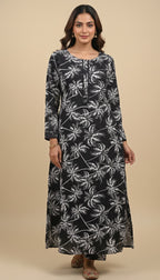 Black White Palm Print Khaddar 2 Piece Coord Suit | SuitsMeUK